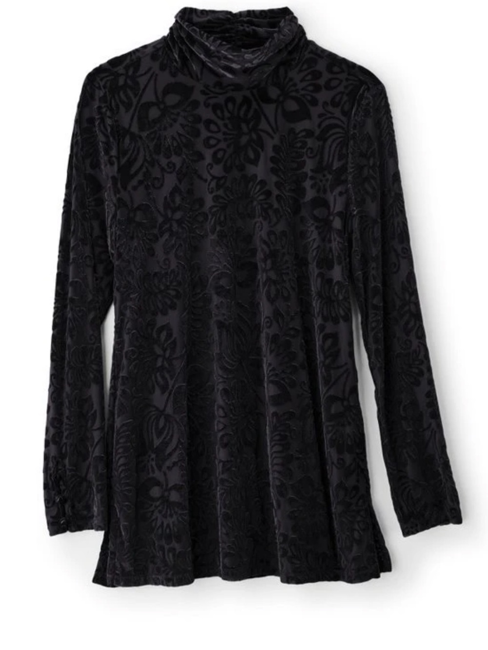Soft Surroundings Walden Black Velvet Burnout Mock-Neck Tunic